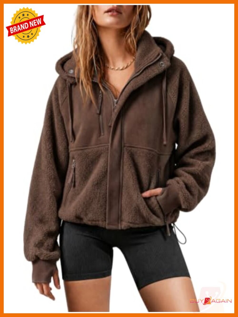 Sherpa Fleece Hooded Zip Up Oversized Casual Coat